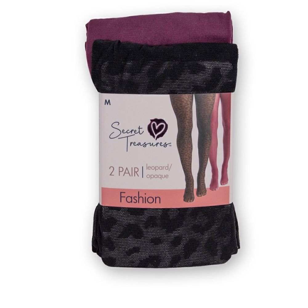 New Secret Treasures Women's Leopard/Opaque Tights, 2 Pair Pack XXL